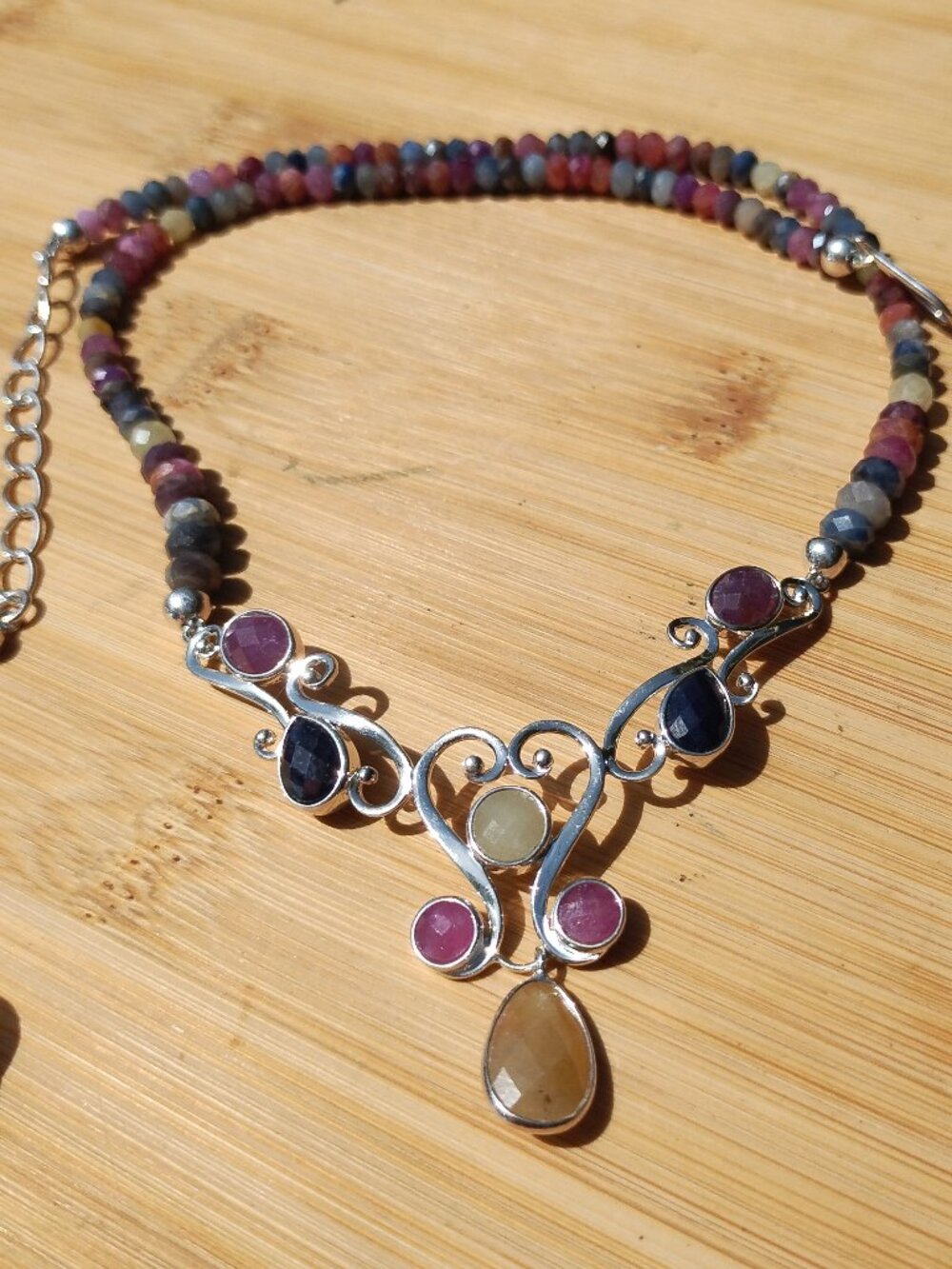 Jay King DTR multi color Sapphire Gallery necklace 925 Sterling Silver